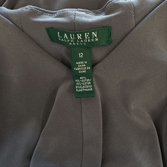 Ralph Lauren Dark Gray Stretch Jersey Twist Knot Draped V Neck Dress 12 - Picture 3 of 3